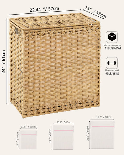 Cesto de ropa sucia de mimbre SETVSON con tapa, color natural, 132 litros — vista 5