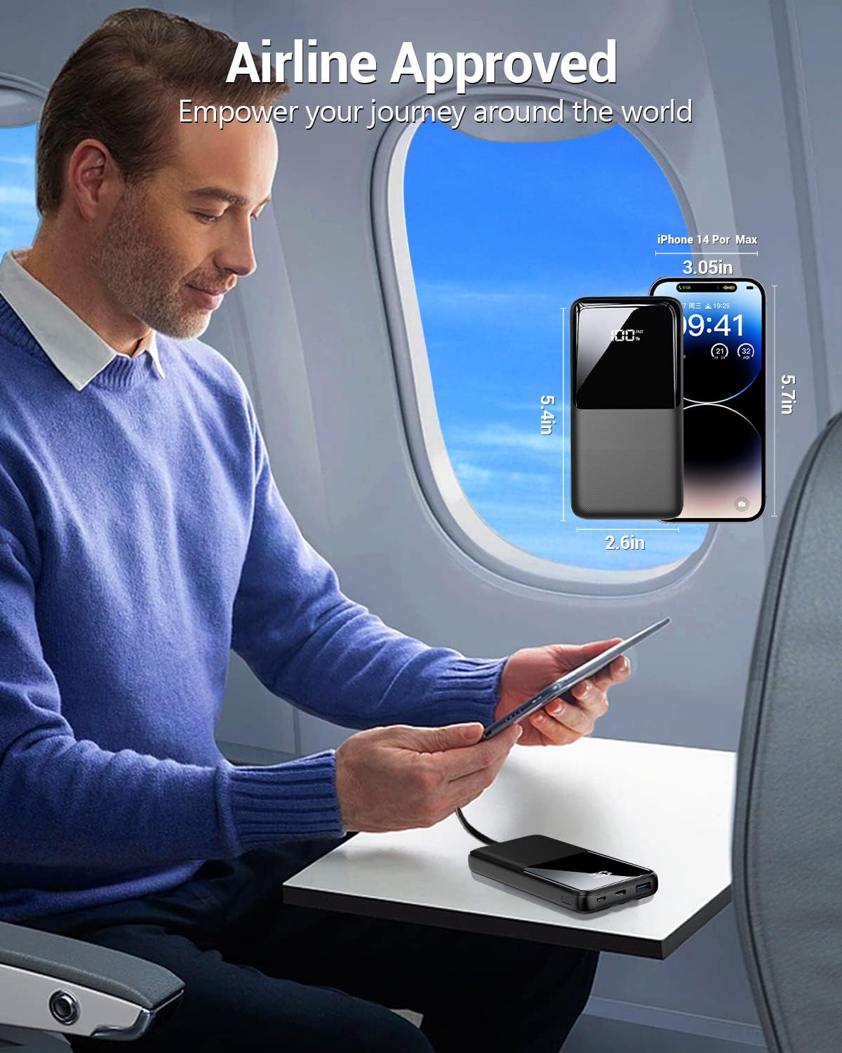 Cargador portátil de batería PB-08 15000 mAh negro