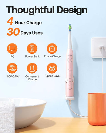 Cepillo Eléctrico Ultrasónico Bitvae Recargable 8 Cabezales PINK