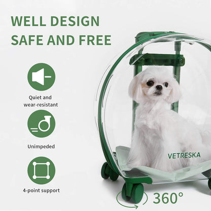 Maleta para mascotas Vetreska, aprobado por aerolíneas, con ruedas.