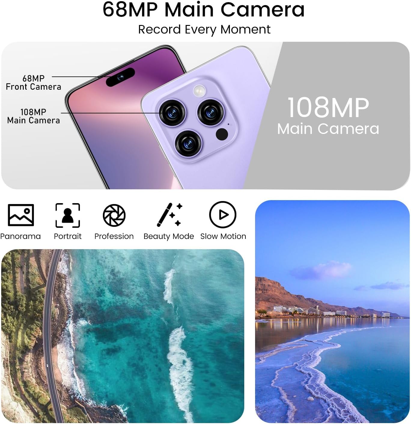 Huness I16 ProMAX, Teléfono celular desbloqueado,8GB+256GB