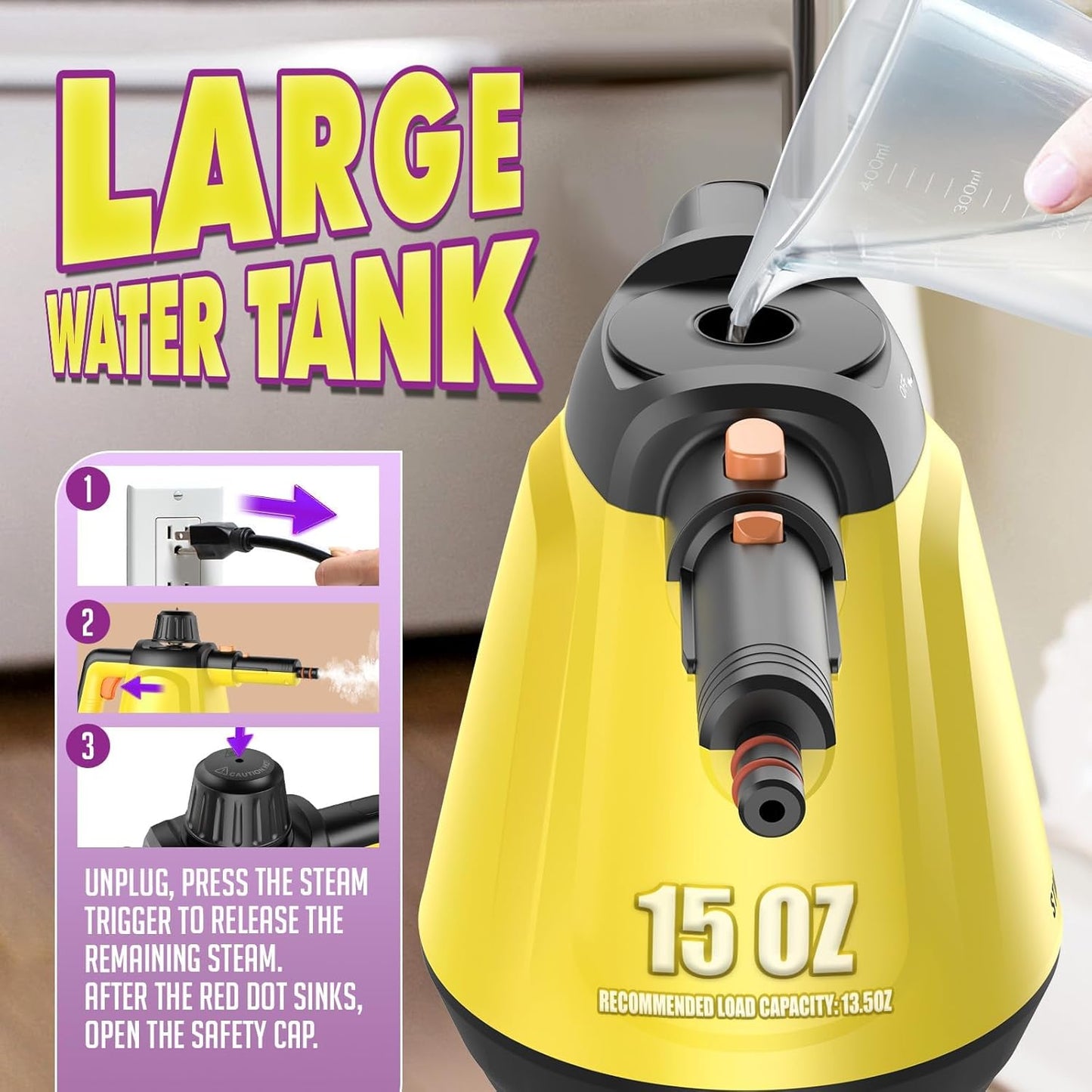 Limpiador de vapor de mano natural de múltiples superficies con 10 accesorios