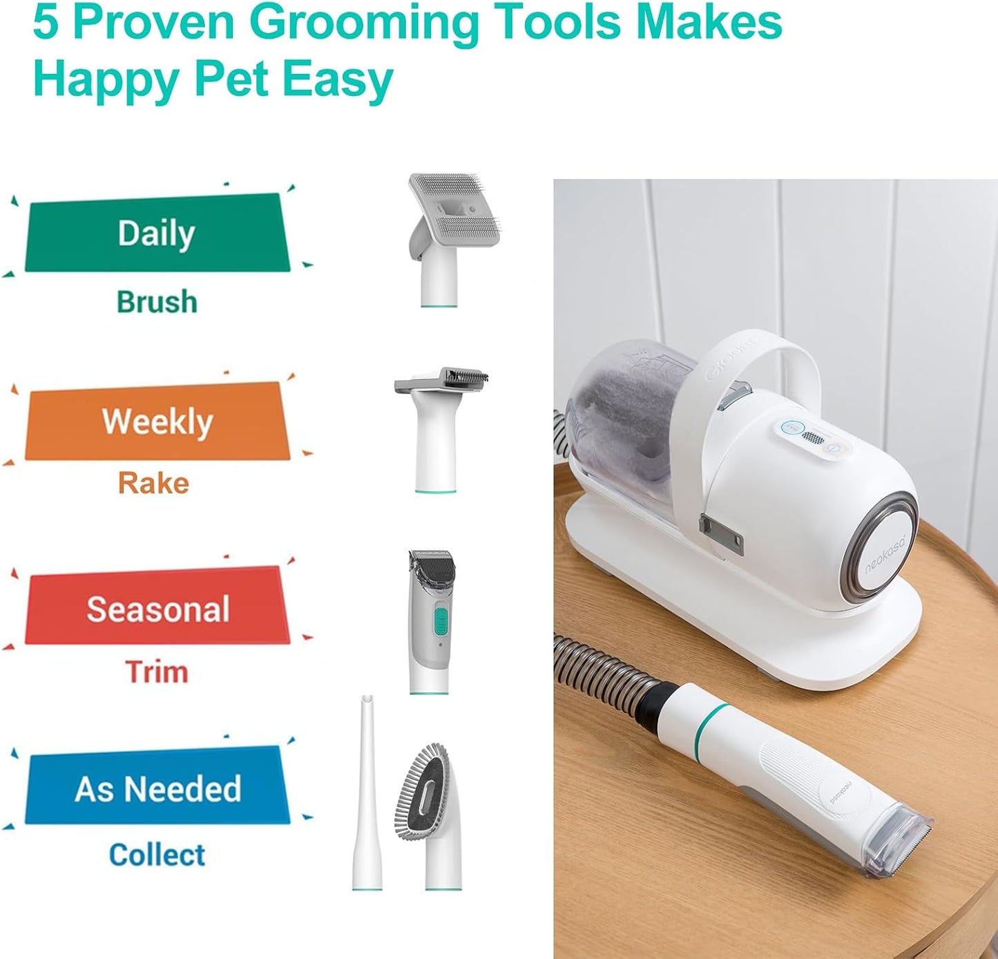 Kit de aseo para mascotas y succión al vacío, 5 herramientas.