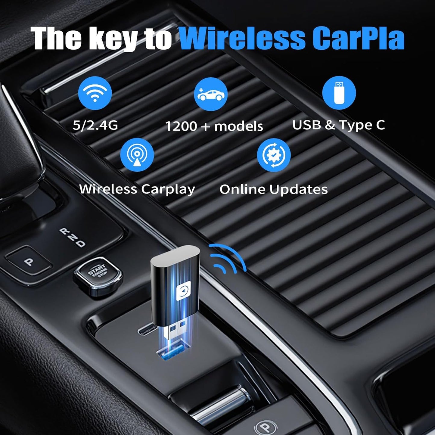 Adaptador inalámbrico CarPlay para Apple, 2025 2 en 1 Compatible con iOS y automóviles.