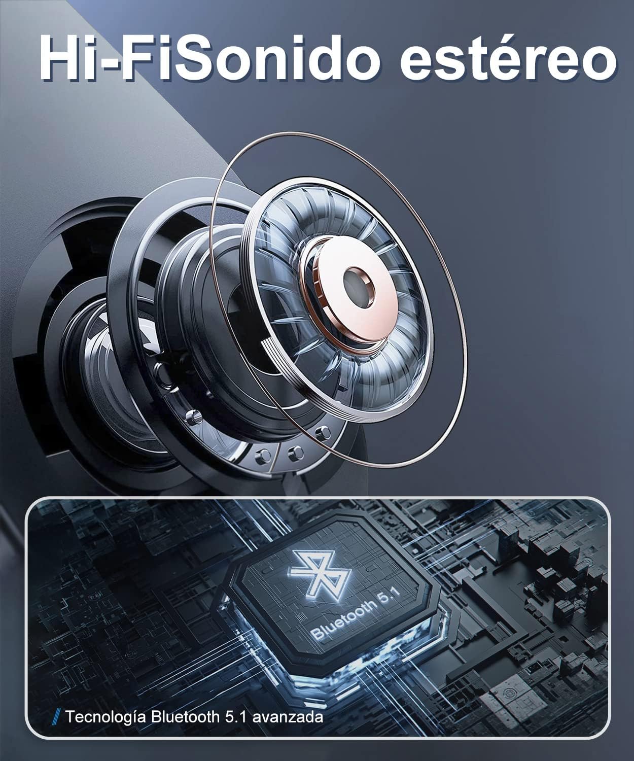 Auriculares Bluetooth inalámbricos, intraurales, pantalla tactil.