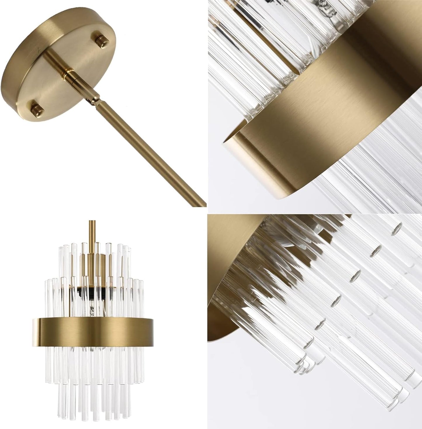 Lámparas colgantes de cristal, color latón, altura ajustable.