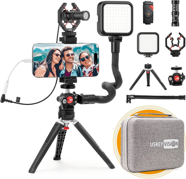 Vlog Kit luz y micrófono Incluido, para Smartphone y Cámaras USKEYVISION