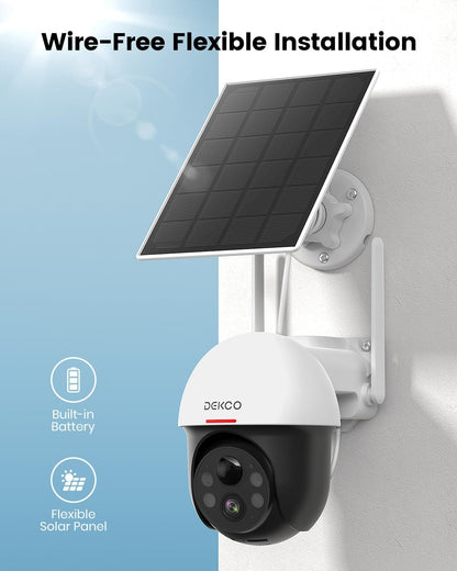 Cámara Seguridad Solar DEKCO Inalámbrica Exterior PTZ WiFi 2 Pieza.