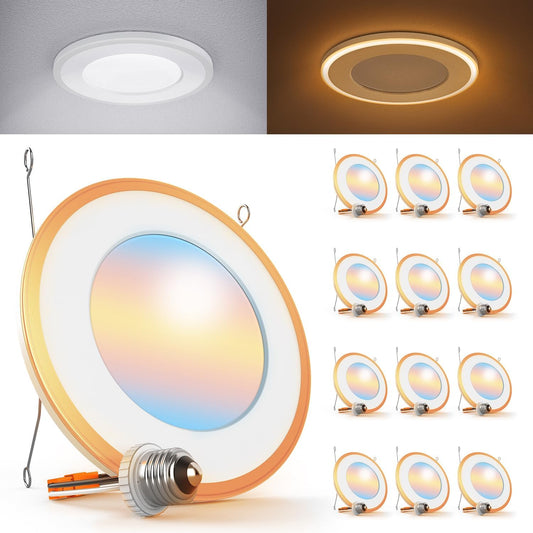 Paquete de 12 luces empotrables, 6", LED de techo, Sunco, retrofit.