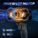 Soplador de hojas inalámbrico Saker, 180000 RPM con velocidad ajustable.