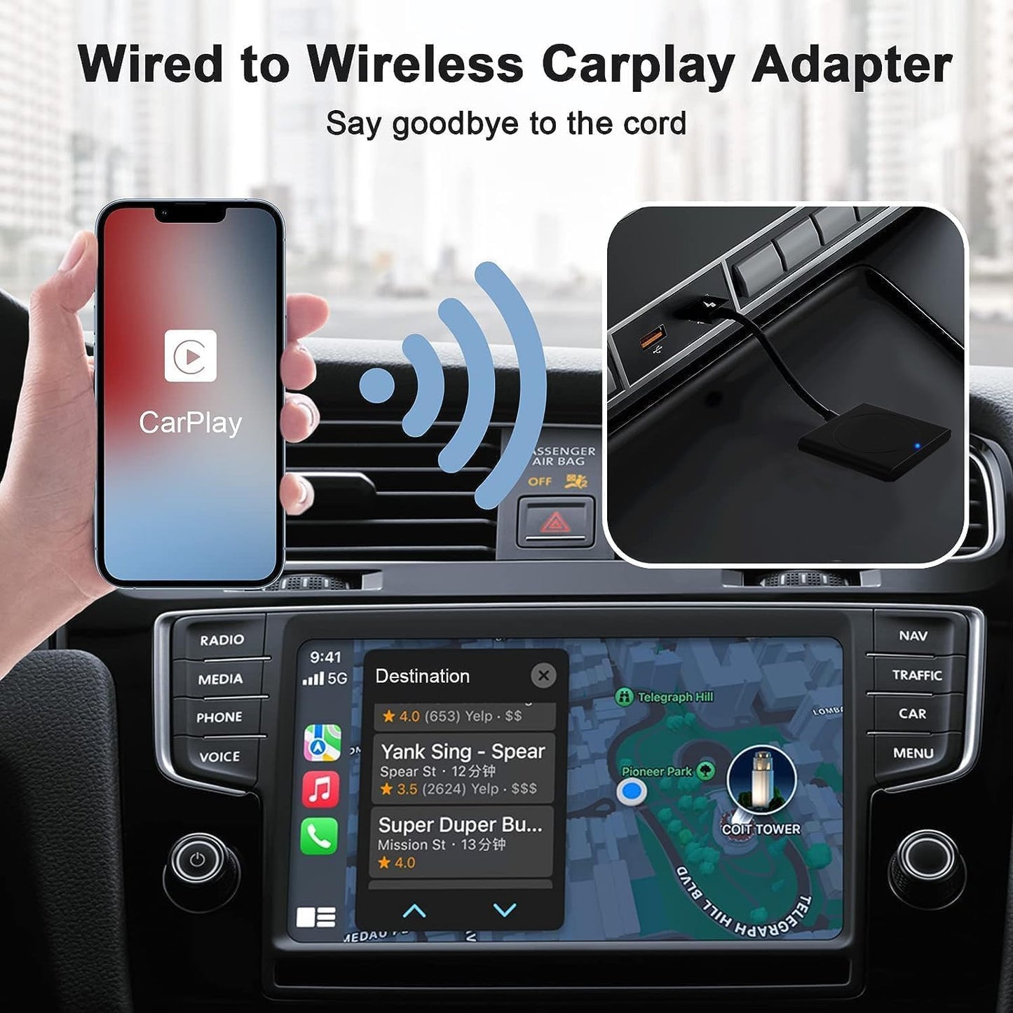 Adaptador Carplay inalámbrico, para modelos de auto 2016 a 2025.