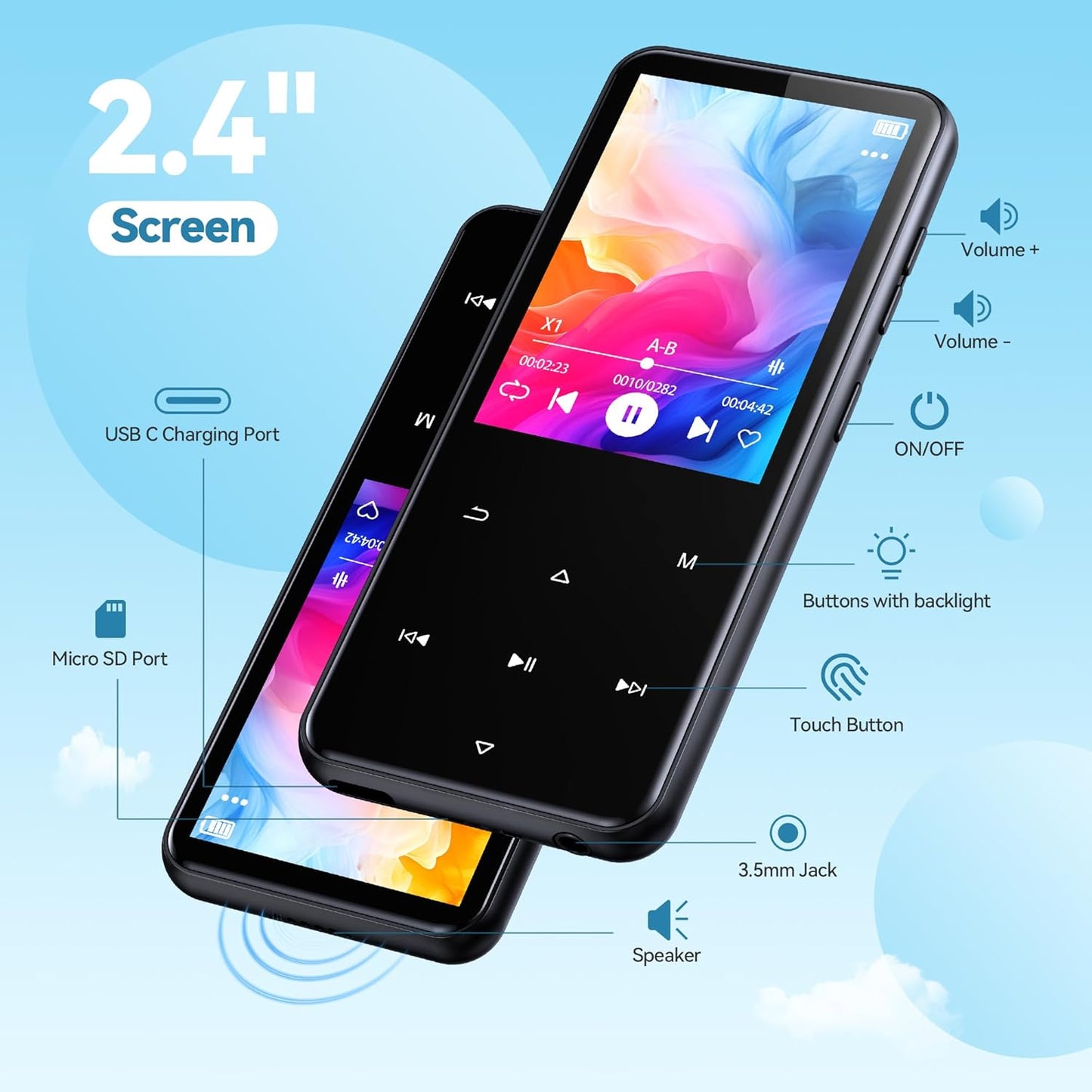 AGPTEK Reproductor MP3 de 64 GB con Bluetooth (USADO)