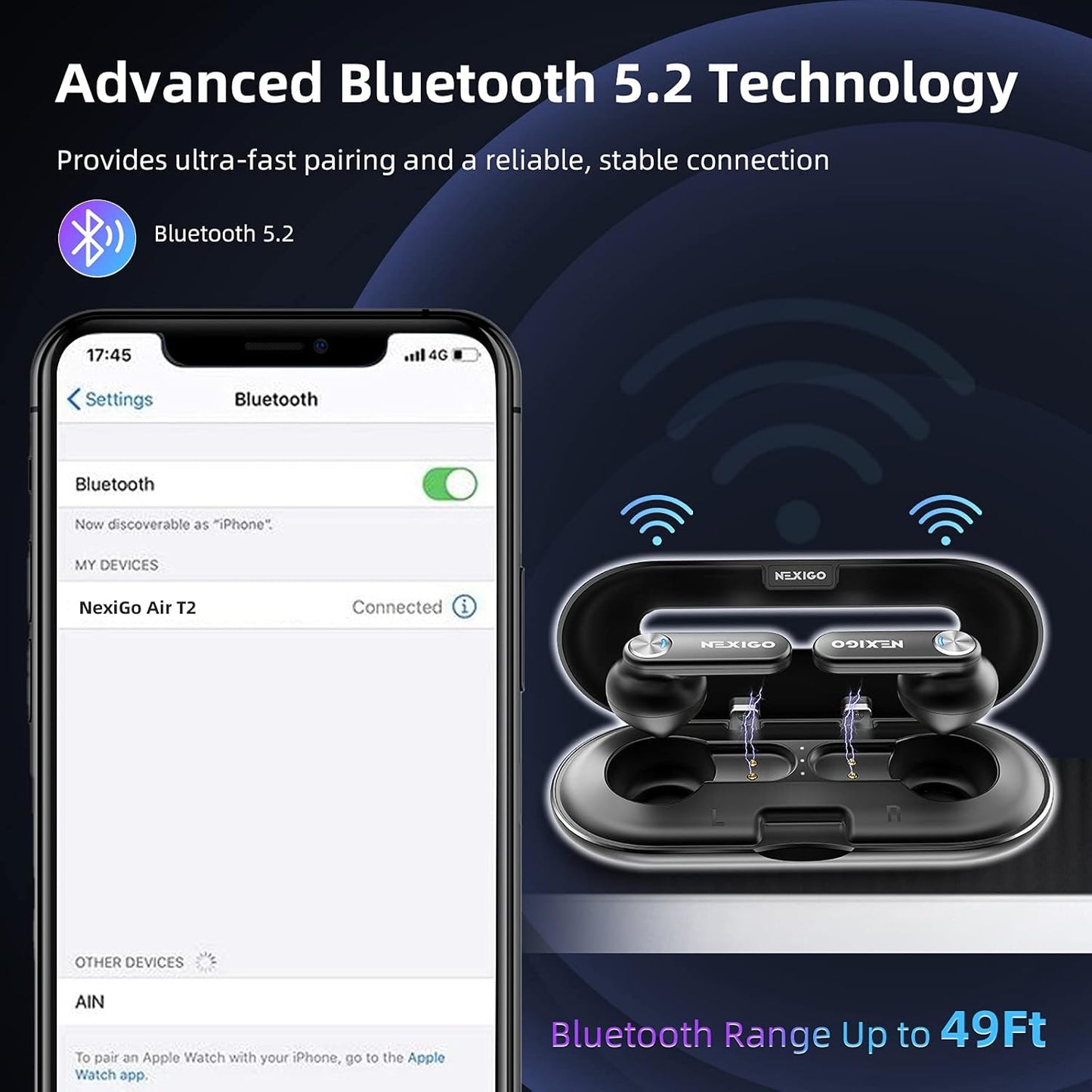 NexiGo Air T2 Auriculares inalámbricos ultrafinos impermeable Bluetooth 5.2