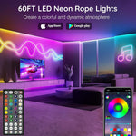 Tira de luces LED de neón de 60 pies, Control remoto, RGB.(USADO)