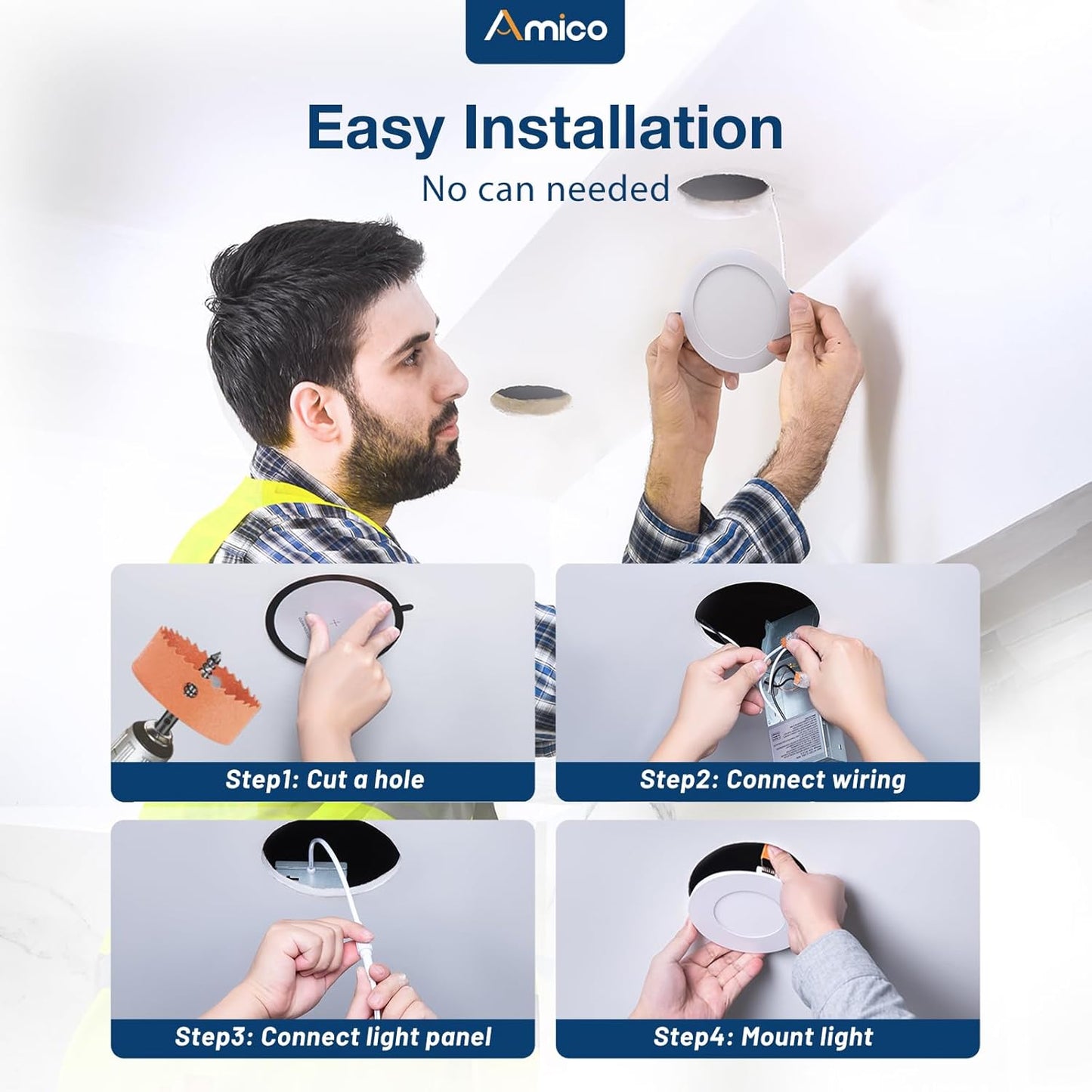 Amico, Paquete de 24 lámparas, empotrables, ultrafinas, 4".