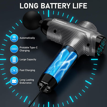 Pistola de masaje RAEMAO, masajeador muscular eléctrico de mano de tejido profundo
