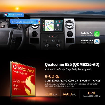 Estéreo Ford F150 9'' CarPlay Android Auto Eonon 6+64GB