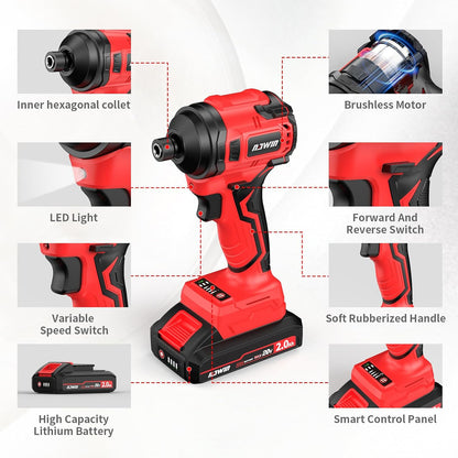 Kit de destornillador de impacto inalámbrico NAWIN de 20 V. con estuche.