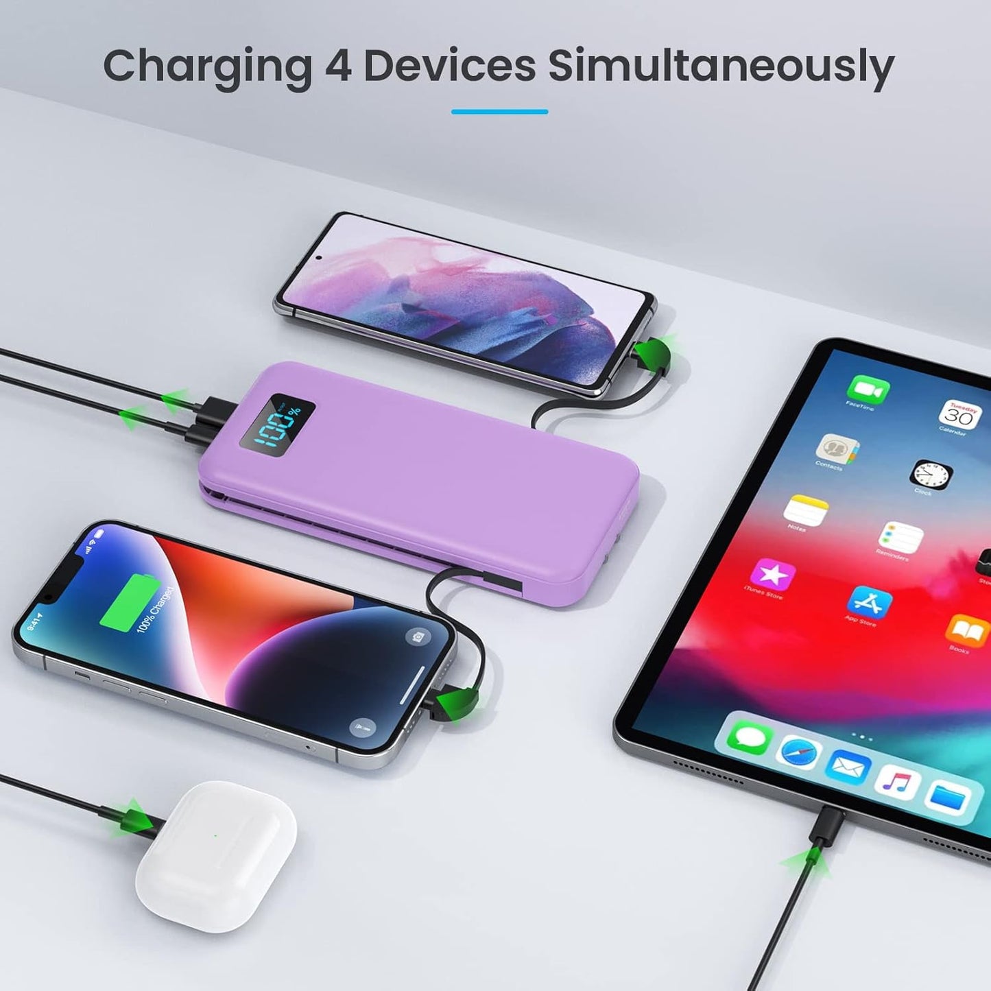 Cargador hx100j3 portátil con cables integrados y enchufe