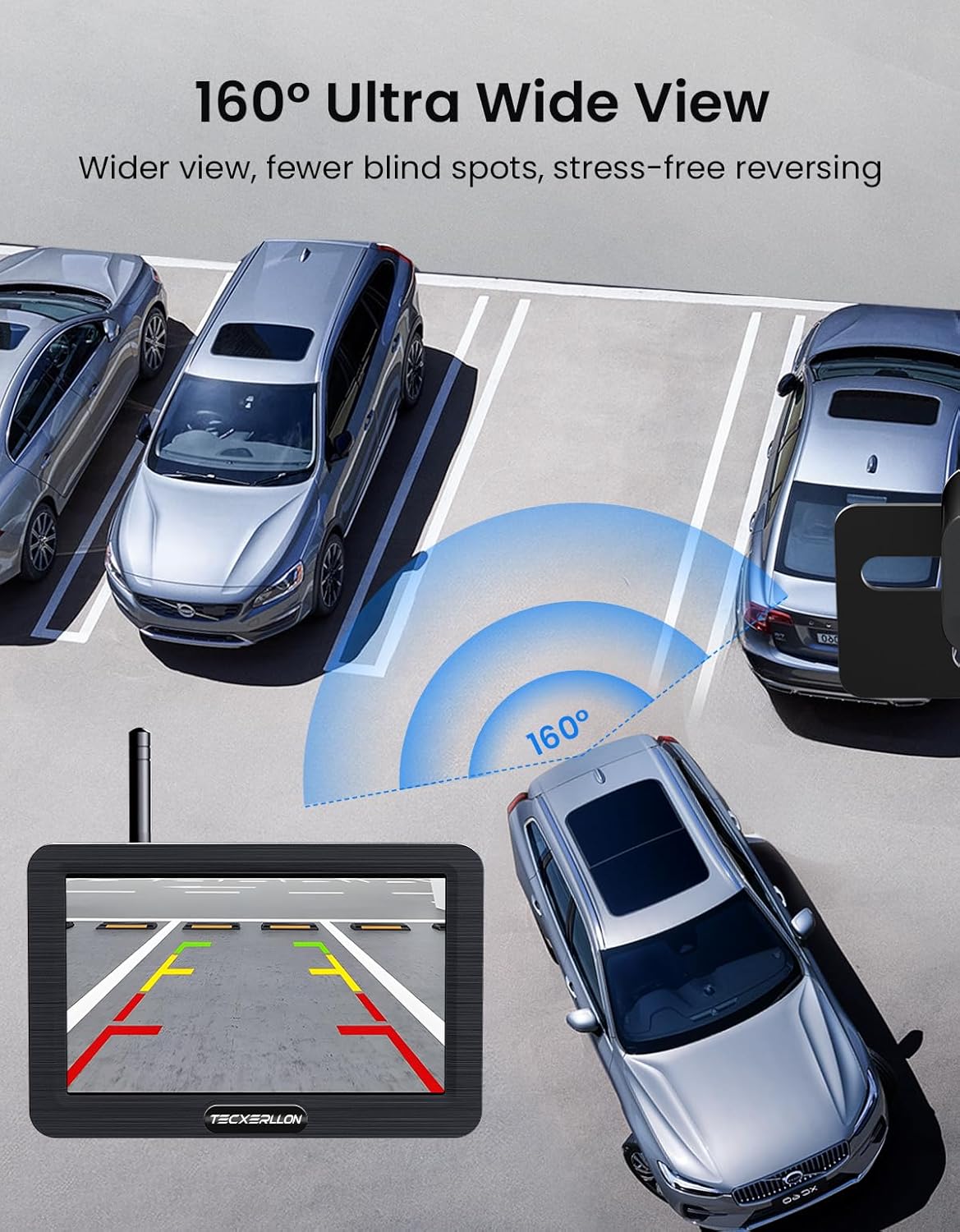 Cámara de respaldo inalámbrica, solar, monitor 1080P de 5"