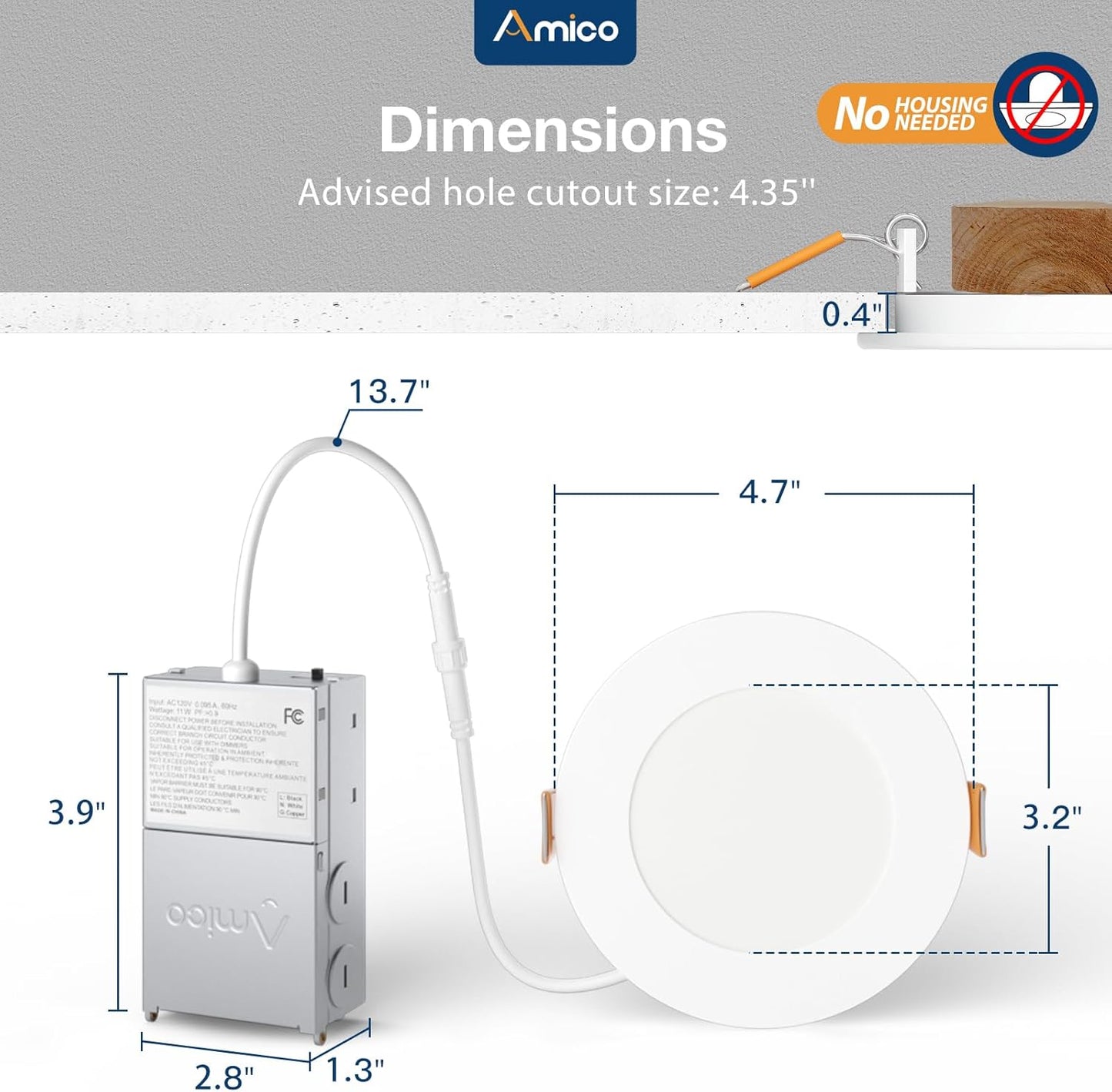 Amico, Paquete de 24 lámparas, empotrables, ultrafinas, 4".