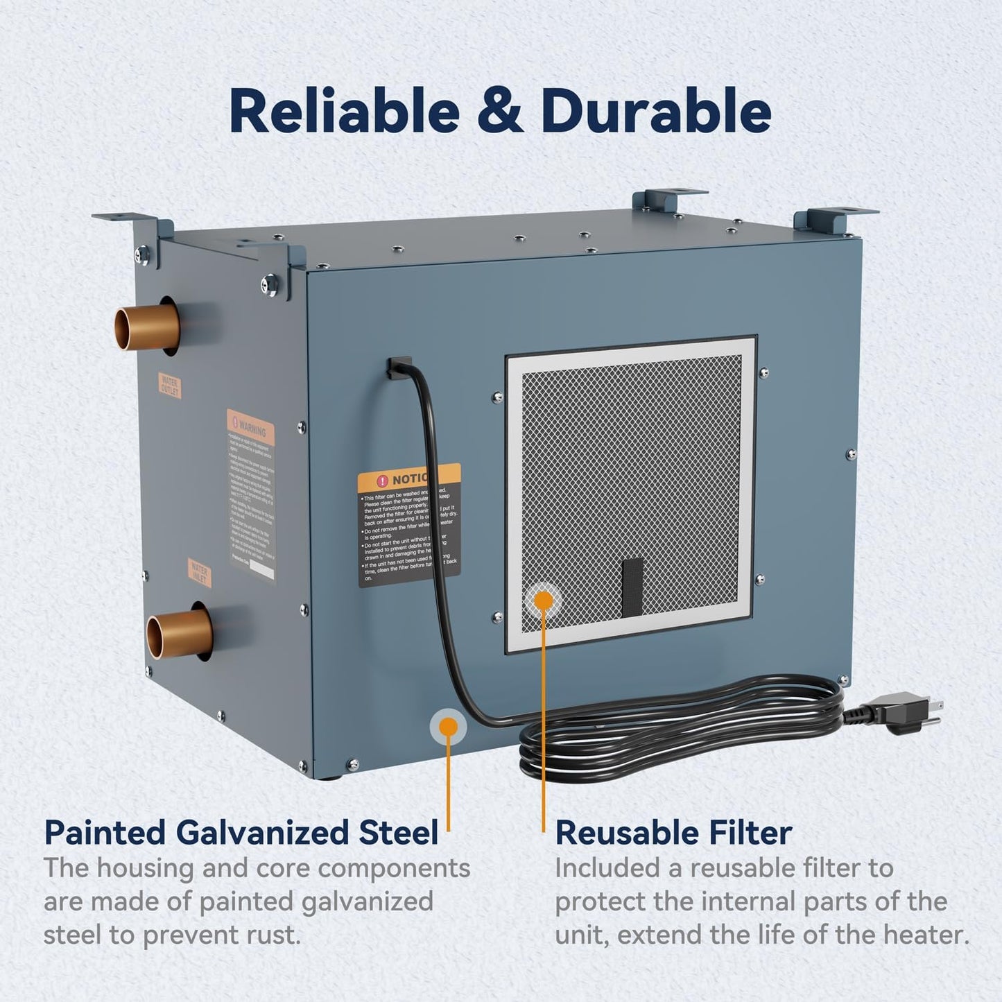 Calentador hidronico de 50.000 BTU, calor de agua a aire.(DETALLE).