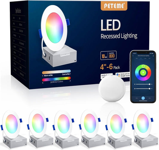Iluminación LED, inteligente, empotrable, Peteme 4", 6 pack.