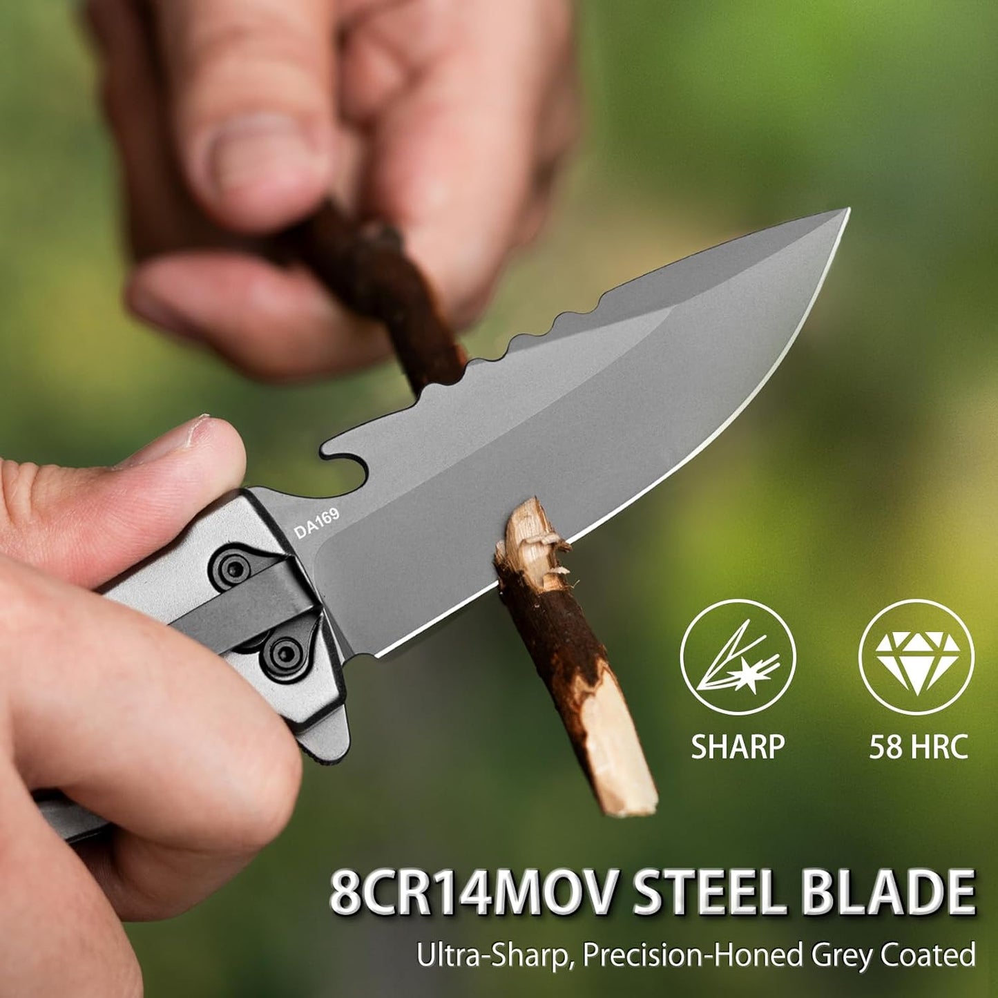 Cuchillo plegable de bolsillo, cortador de cinturón, rompe vidrios. (USADO)