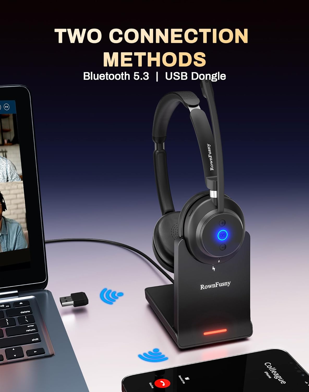 Auriculares inalámbricos con micrófono para trabajo.