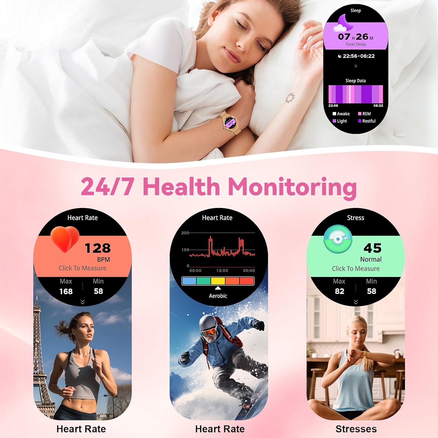 Reloj inteligente para mujer, con monitor de sueño, P/fitness.