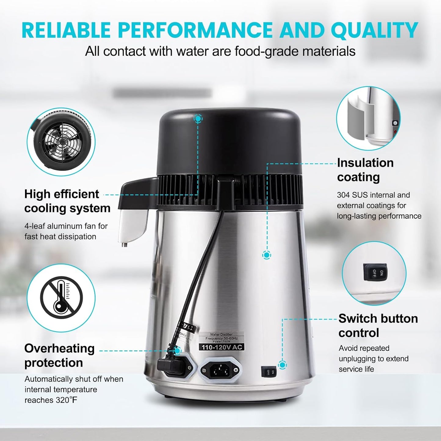 DC HOUSE, Destilador de agua, acero inoxidable, 1GAL. (USADO)