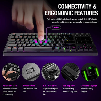 Teclado Cableado K1 Pro, para juegos y streaming con pantalla y perillas.