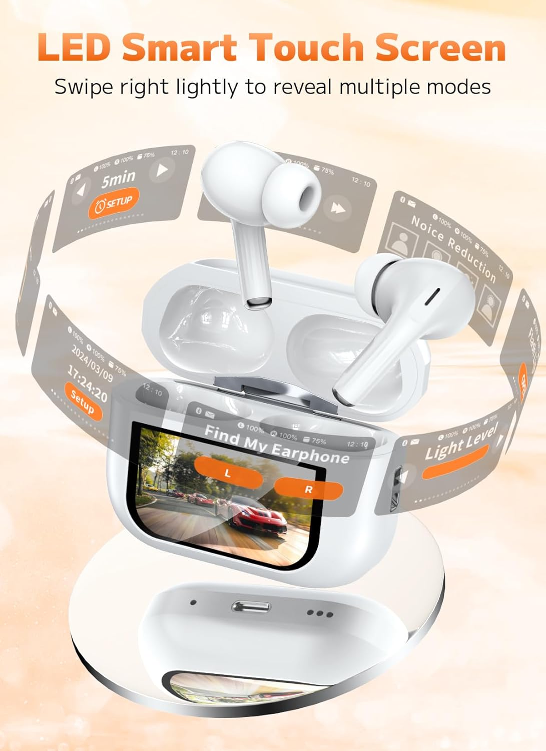 Auriculares inalámbricos Bluetooth 5.4, con visualización táctil.