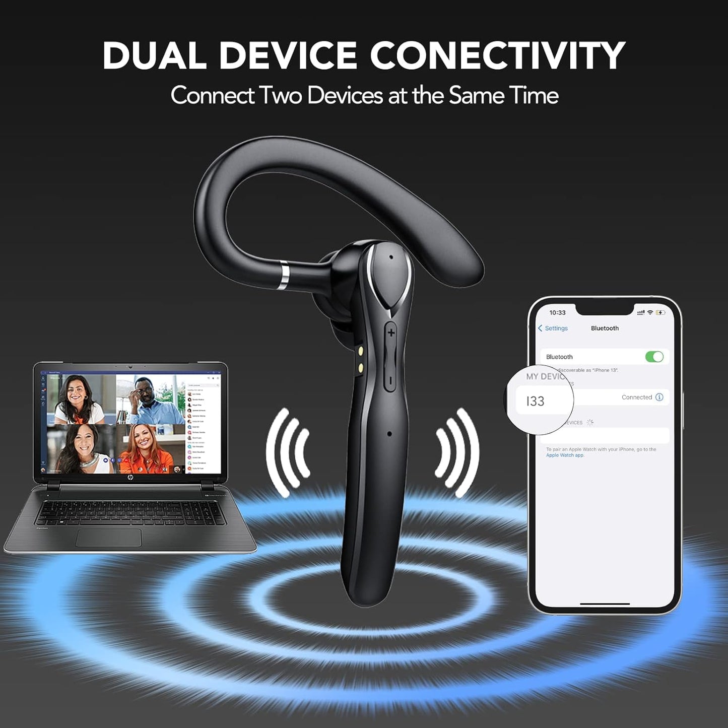 Auricular Manos Libres, Bluetooth 5.3, Cancelación de Ruido.