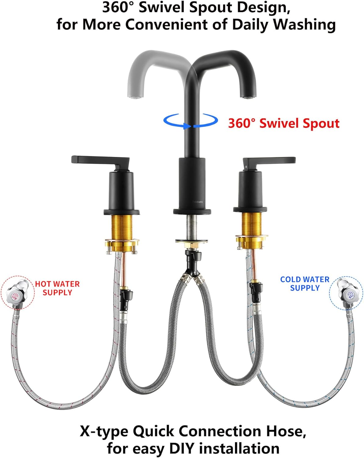 Grifo de baño de 8" de ancho, de dos manijas con desagüe emergente HOZURRA