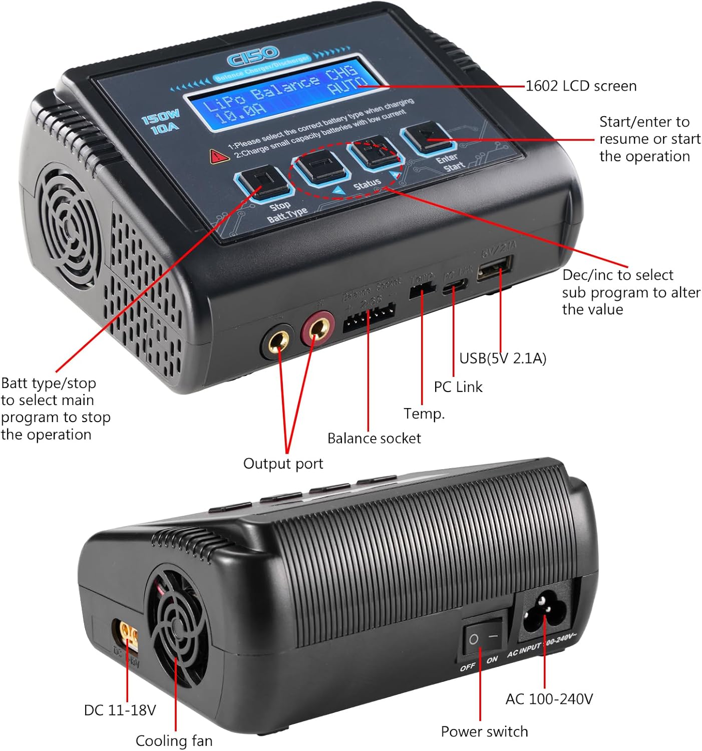 LiPo Cargador de batería RC Balance 150W