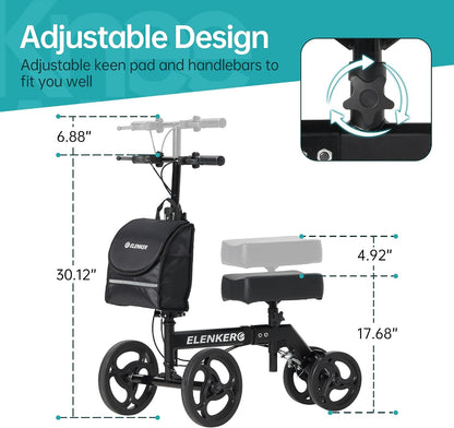 Andador de rodilla orientable Elenker, ruedas de PVC, Scooter