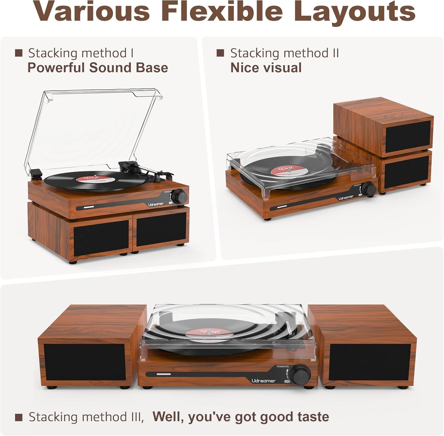 Tornamesa Udreamer, Altavoces, Ud012, Color Marron