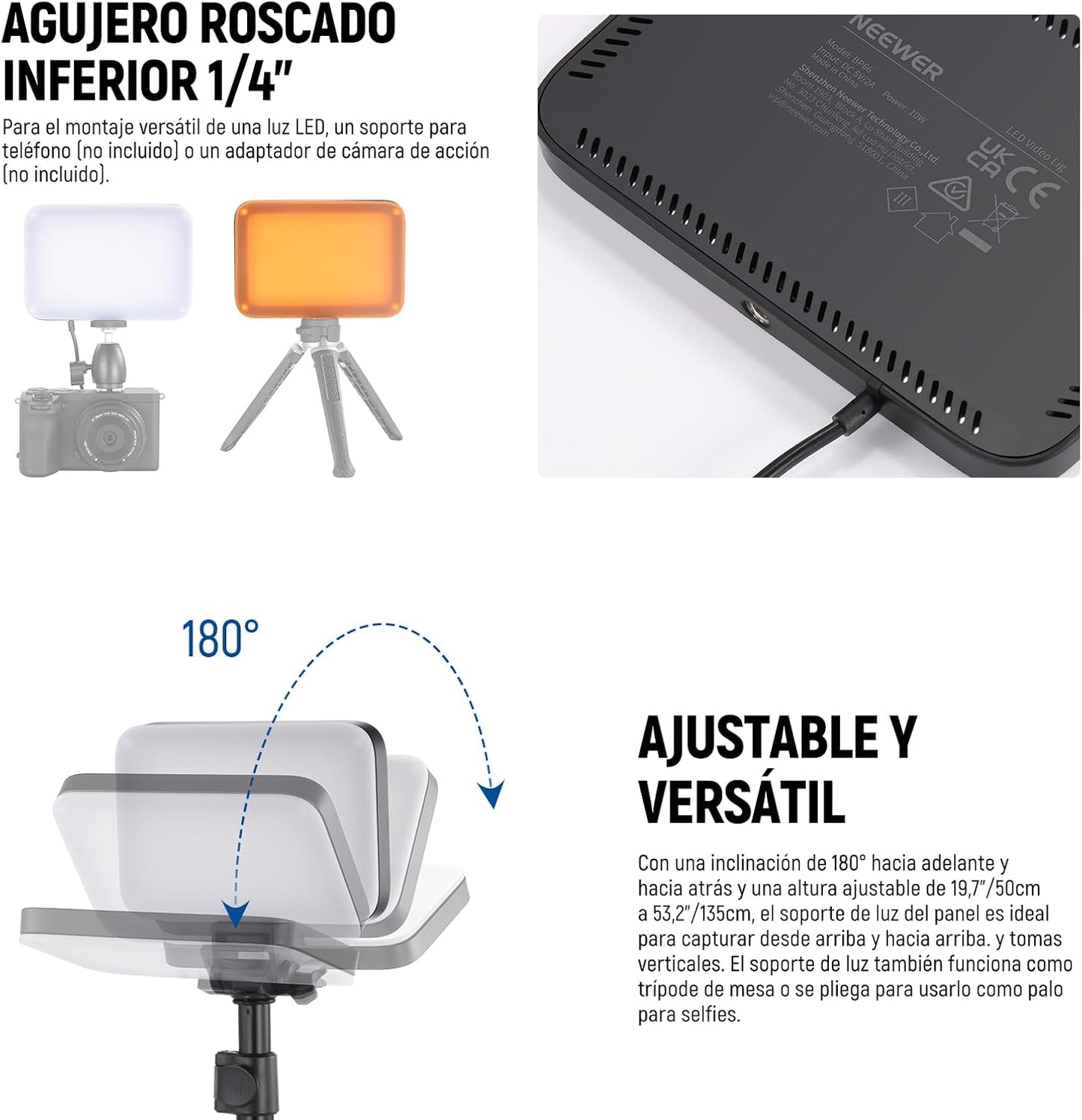 NEEWER- Kit Iluminación Panel Luz Vídeo LED , Paquete de 2