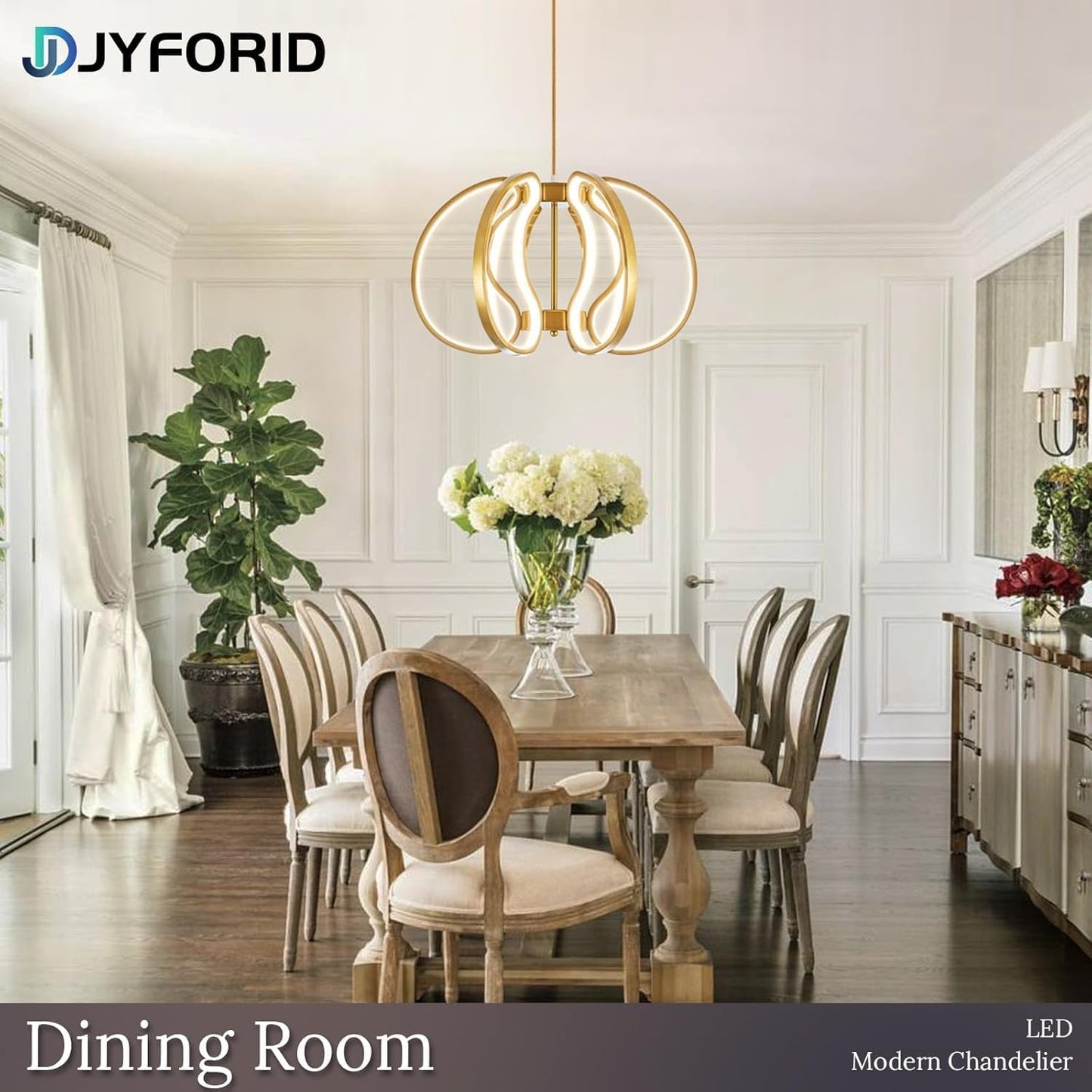 Jyforid, Lámpara de araña moderna, color oro LED, regulable.