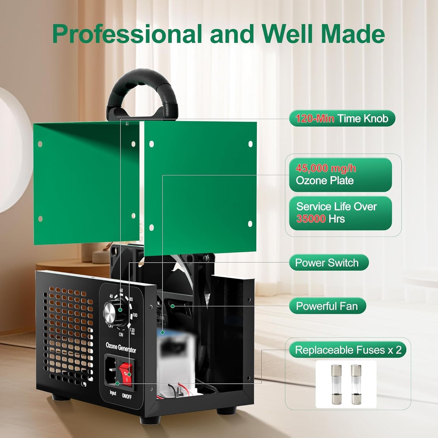 Generador de ozono 45.000 mg/h, purificador de aire O3 industrial/doméstico