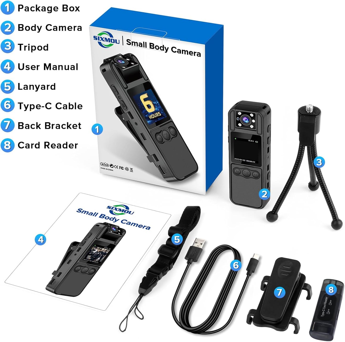 Sixmou Cámara Corporal HD 1296P Con Audio y Video.