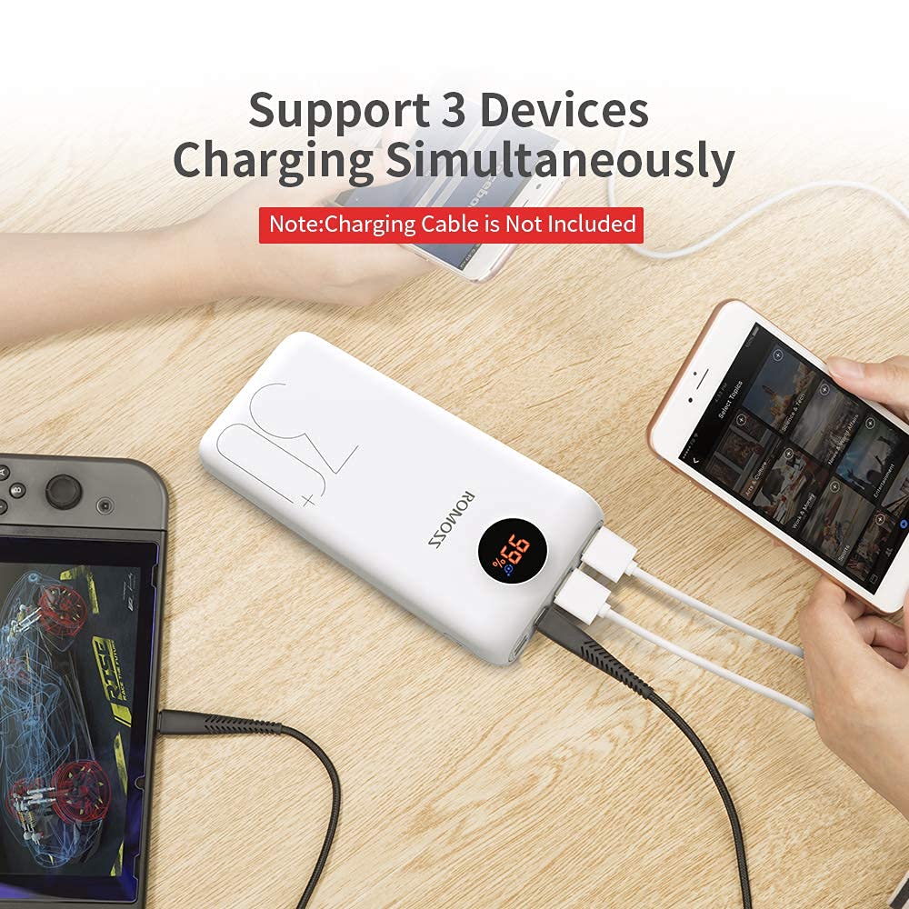 ROMOSS Banco de energía USB C, 30000mAh, 3 salidas y 3 entradas.