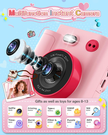 Cámara para niños, digital HD 1080P, tarjeta SD, impresión y selfie.