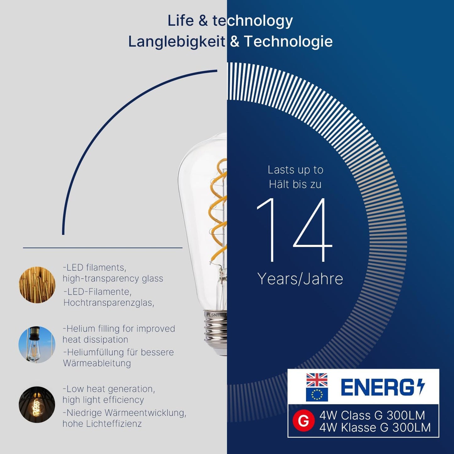 Bombillas LED Edison FLSNT, 40W, 6 pack, vintage, filamento espiral.