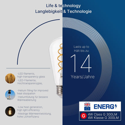 Bombillas LED Edison FLSNT, 40W, 6 pack, vintage, filamento espiral.