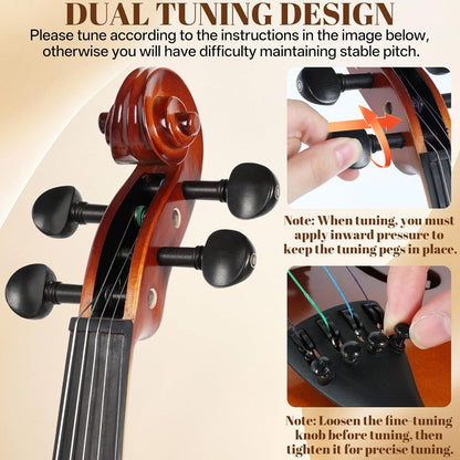 Juego de violín Kmise acústico 4/4, con estuche, colofonia y cuerdas.