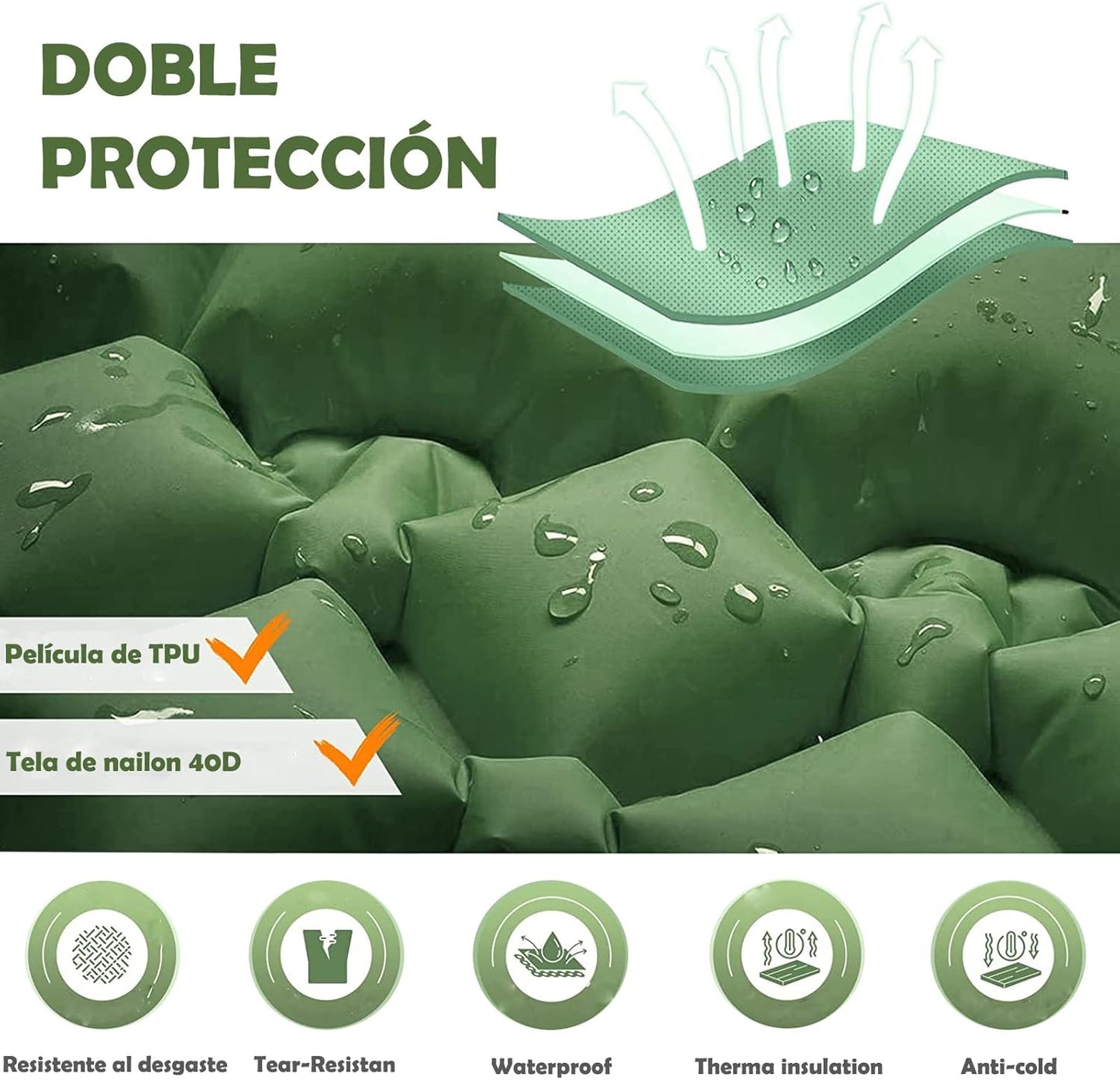 Colchoneta para acampar con bomba de pie, con Almohadas.