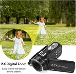 Cámara de video digital 2.7K, 48 MP, zoom digital 16X, panel táctil.