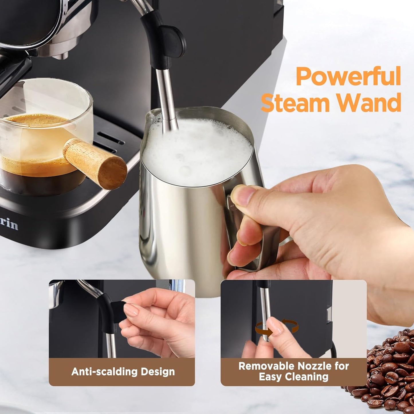 Máquina de café expreso semiautomática, c/espumador, (DETALLE)